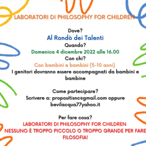 Laboratori di Philosophy for children domenica 4 dicembre 2022